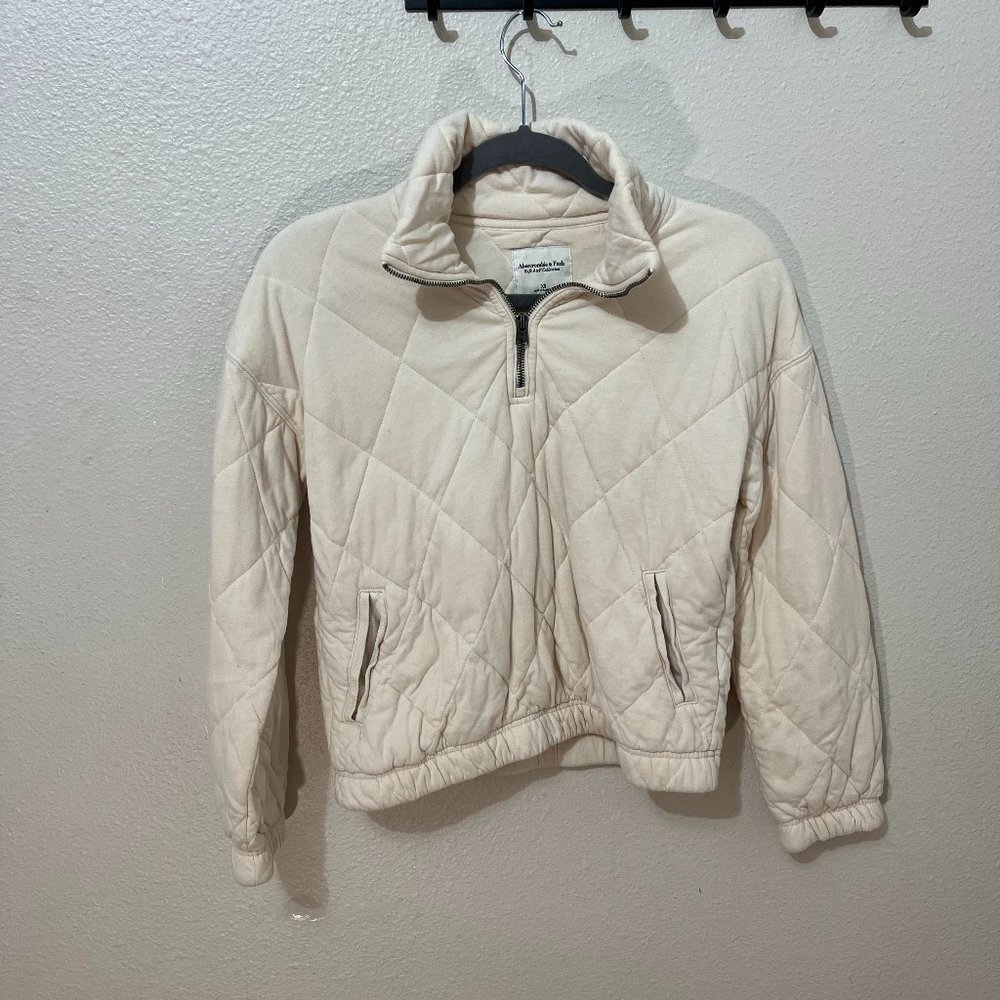 Abercrombie & Fitch Cream Quilted Crop 1/4 Zip Jacket